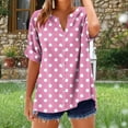 thumbnail image 4 of Frostluinai Women's Linen Henley Shirts Oversized Polka Dot Blouses Button V Neck Rolled Cuffed Short Sleeve Tops Casual Loose Blouses, 4 of 5