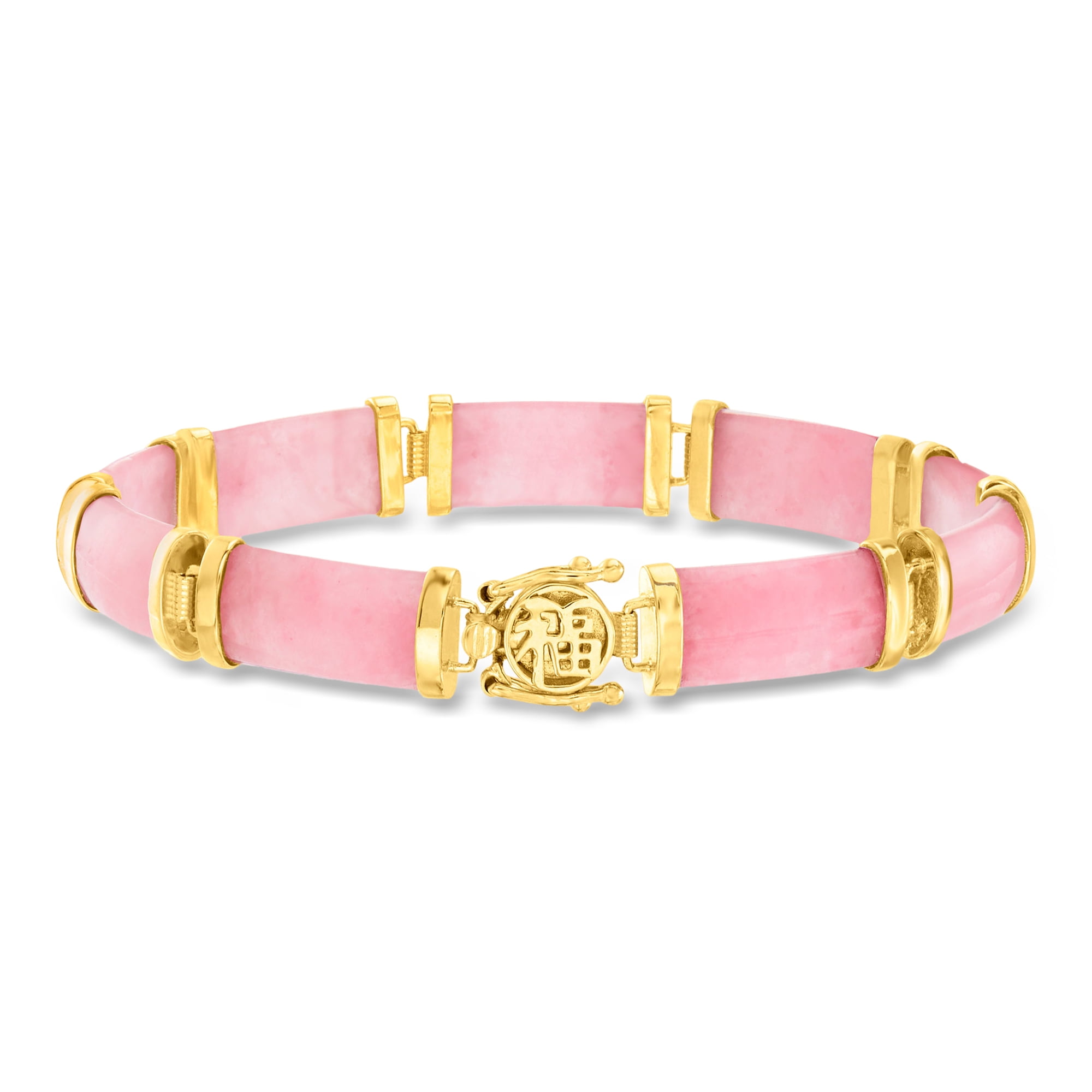 Ross-Simons Pink Jade "Good Fortune" Bracelet in 18kt Gold Over Sterling, Women's, Adult