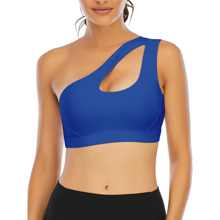 SAYFUT One Shoulder Sports Bra for Women Padded Workout Running Shirts Yoga  Crop Tank Top 