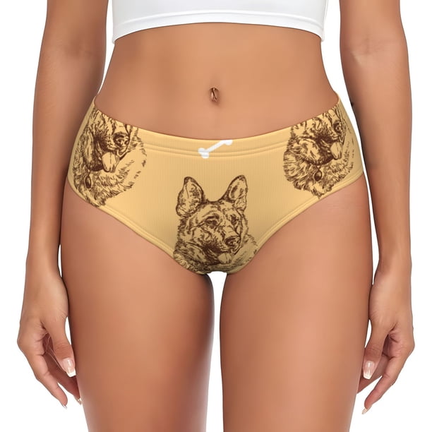 Balery German Shepherd Dog Ropa Interior de Algodón para Mujer con Dibujo – Braguitas Cómodas y Elásticas, Estilo Clásico-Large