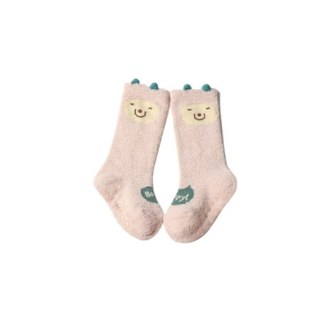 

Warm Baby Plush Socks with Non Slip Glue Dispense Above Ankle Cartoon Fleece Long Socks for Winter Toddlers Pink M