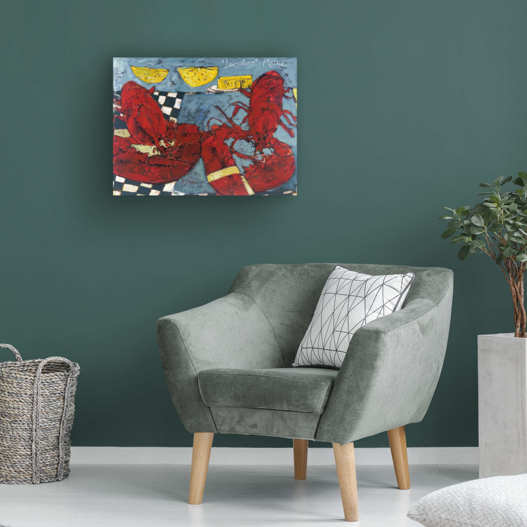 Canvas Wall Art - Erin McGee Ferrell 'Twin Lobsters II' Wall Art for Living Room, Bedroom, or Office Décor by Trademark Fine Art - 47 x 35 Inches