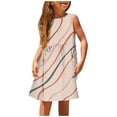 thumbnail image 1 of BYHONG Robes d'Été Décontractées pour Filles Mode Mignonne Printemps et Été Imprimé Col Rond Sans Manches Robe Décontractée (1) Beige 3-4 Robes de Soleil pour Filles, 1 of 5