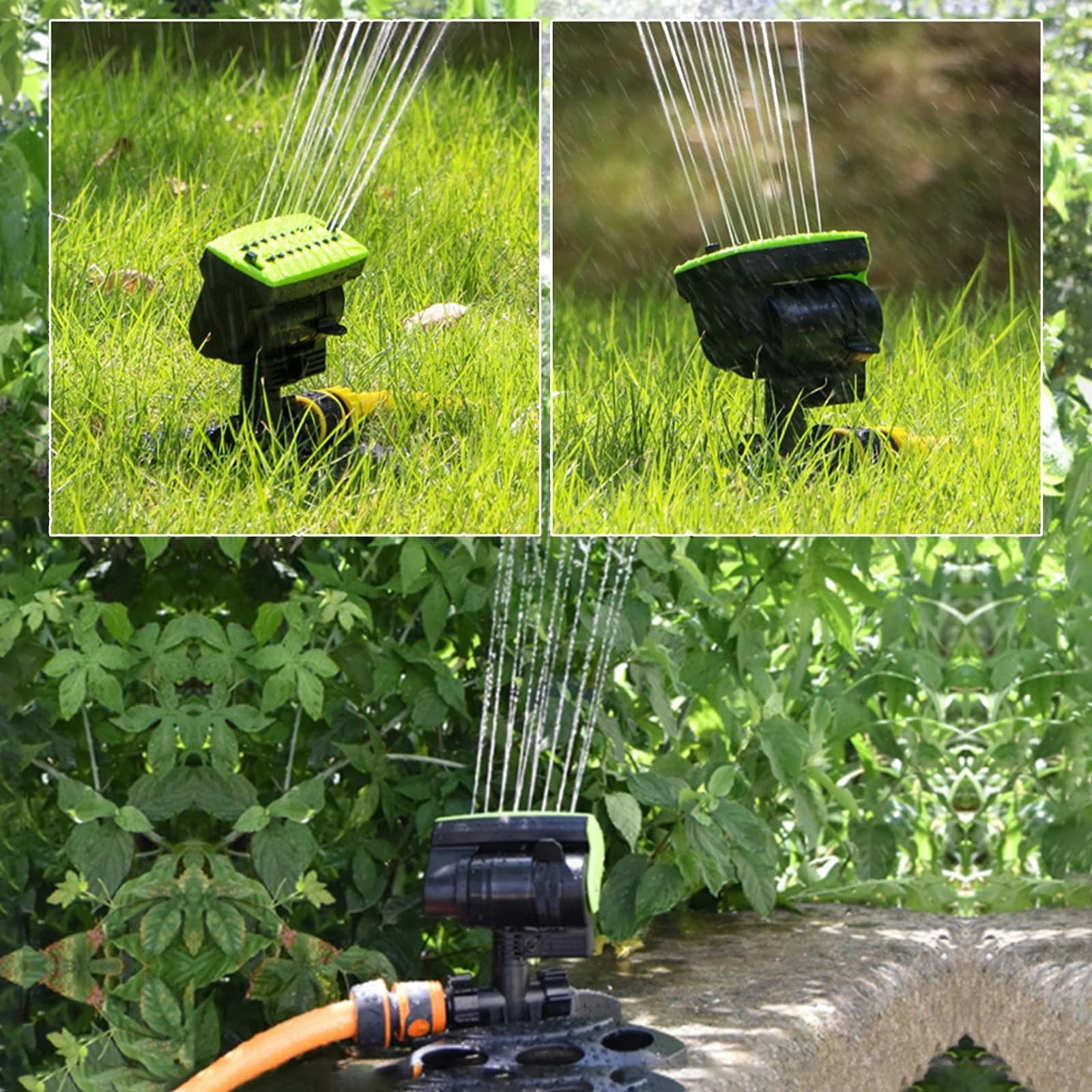 16-Nozzle Oscillating Sprinkler with Dual-Zone Sprinkler Water Timer, Adjustable Mini Turbo Lawn Sprinkler for Yard & Garden Watering