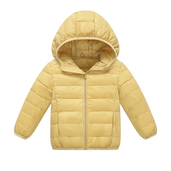 vdgthytj Kids Hooded Puffer Jackets Boys Girls Full Zip Long Sleeve Solid Fall Winter Warm Casual Outerwear with Pockets(12-13 Years,Yellow)