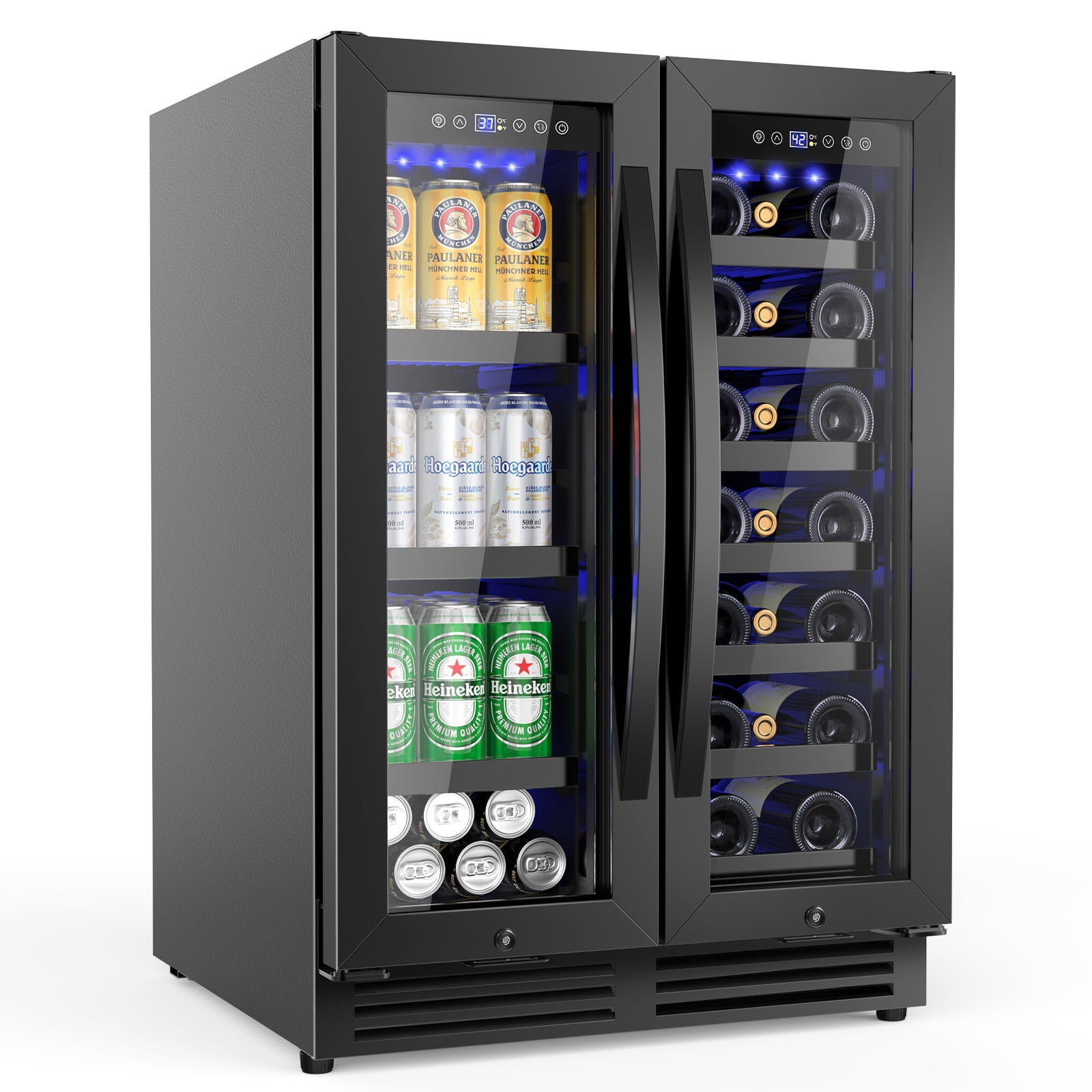 TITTLA 24 Inch Wine and Beverage Refrigerators Cooler,18-Wine Bottles and 57 Cans,Dual Zone,Under Counter,Black