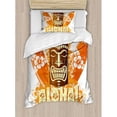 thumbnail image 3 of Tiki Bar Duvet Cover Set Queen Size, Hibiscus Flora Burst Orange Surfboards Aloha Tropical Summer Season, Decorative 3 Piece Bedding Set with 2 Pillow Shams, Orange Brown Pale Yellow, by Ambesonne, 3 of 3
