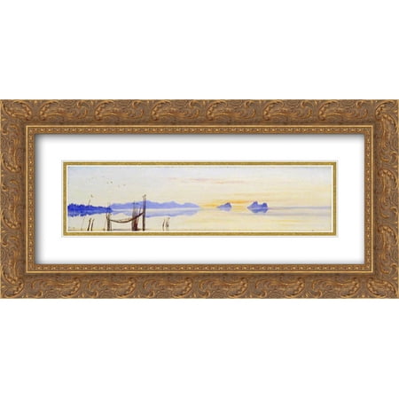 Marianne North 2x Matted 24x12 Gold Ornate Framed Art Print 'Mouth of the Kuching River, Sarawak, Borneo'