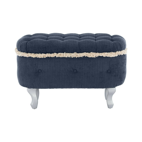 Leuco Tufted Storage Ottoman 29.5", Fabric Upholstered Bench with Fringe for End of Bed, Blue