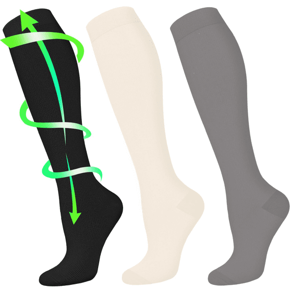 3 Pairs Copper Compression Socks for Women & Men Circulation 15-20 mmhg - Better Blood Flow, Swelling, Best Support for Medical, Running, Nursing