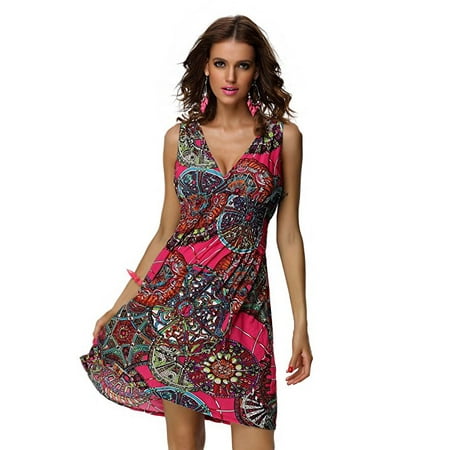 - Women's Casual Low-cut V-neck Backless Printed Dresses