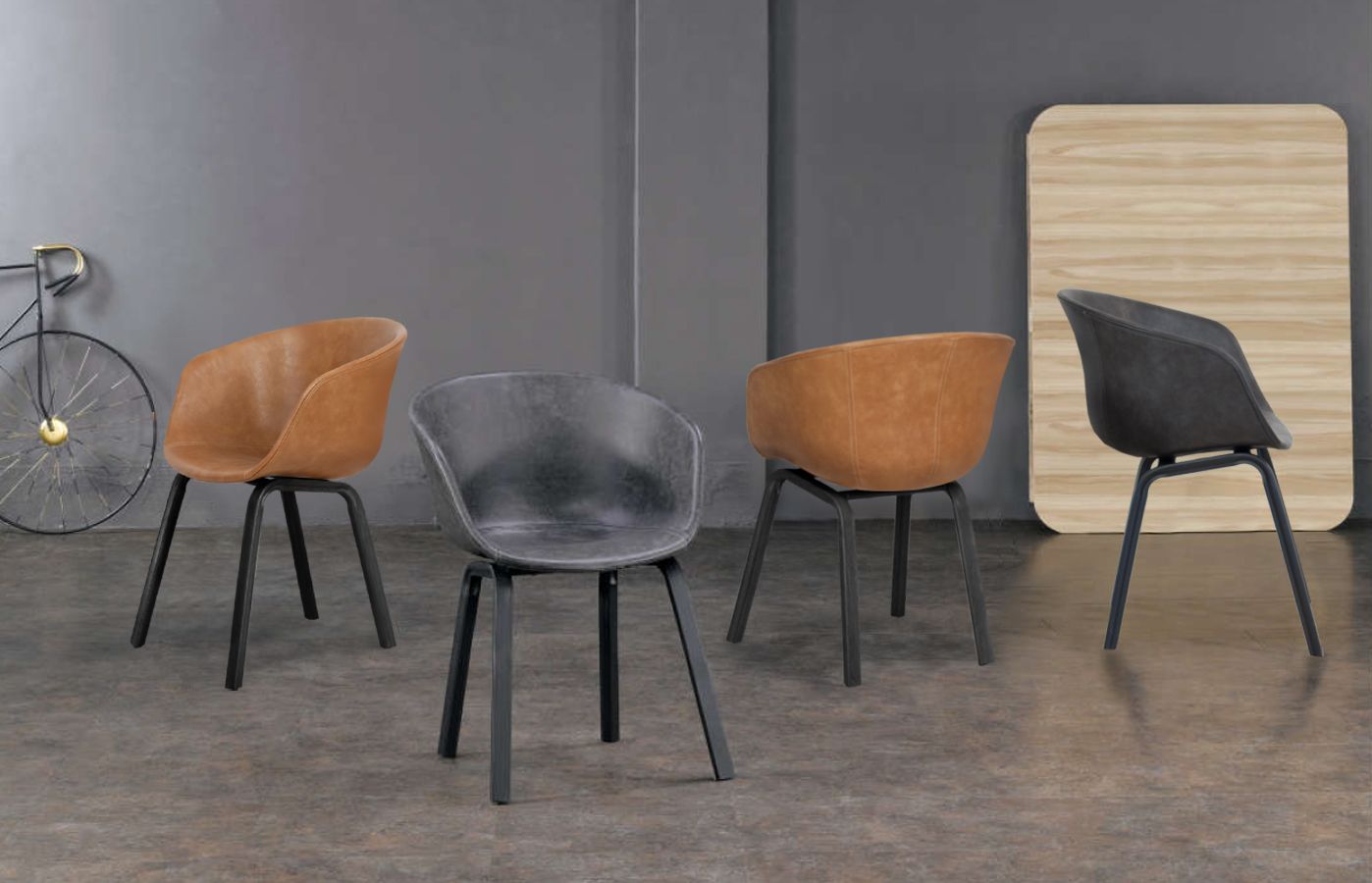 (Set of 2) Modern Industrial Leatherette Upholstered Molded Bucket Seat