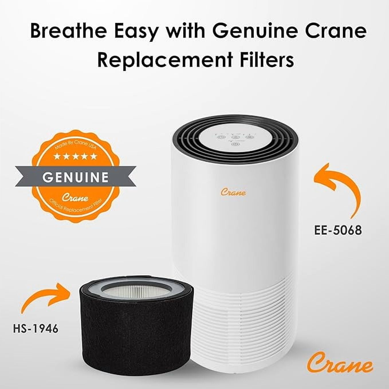 Crane Genuine Air Purifier Replacement Filter For Model EE-5068, HS-1946 HEPA Air Filter Replacement, Pack Of 1, 3-Stage Filtration For Better Indoor Air Quality