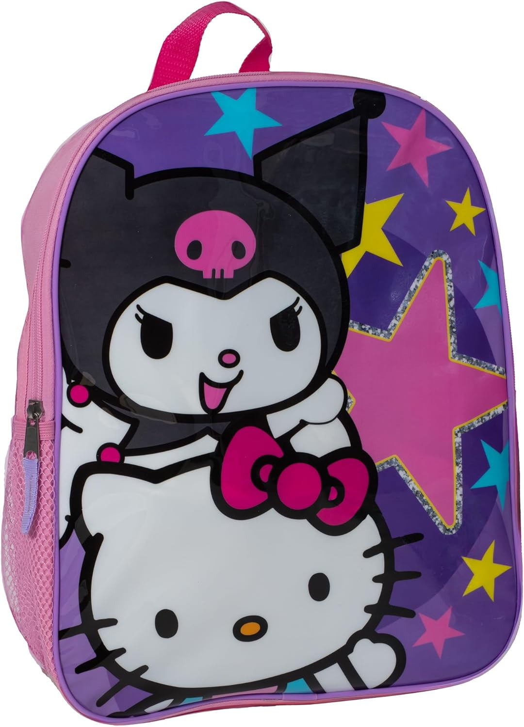 AI ACCESSORY INNOVATIONS Hello Kitty Kuromi Mini PU Backpack Purse, Kawaii Shoulder Bag with Epoxy Filled Metal Bow w/Skull Charm, 10.5 Inch, Anime Travel Bag, Faux Leather