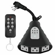 Wireless Outdoor Remote Control Outlets with Timer and Sensor Function; 3 Outlets 100 Feet RF Range; ETL Listed Water Resistant for Outdoor Lights, Kitchen Appliances (Black)