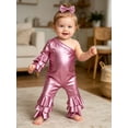 thumbnail image 5 of TTAO Toddler Girls Holographic Full Body Suit Disco Outfit Metallic Hippie Jumpsuit Sparkly Flare Pants Romper Pink 18-24 Months, 5 of 7
