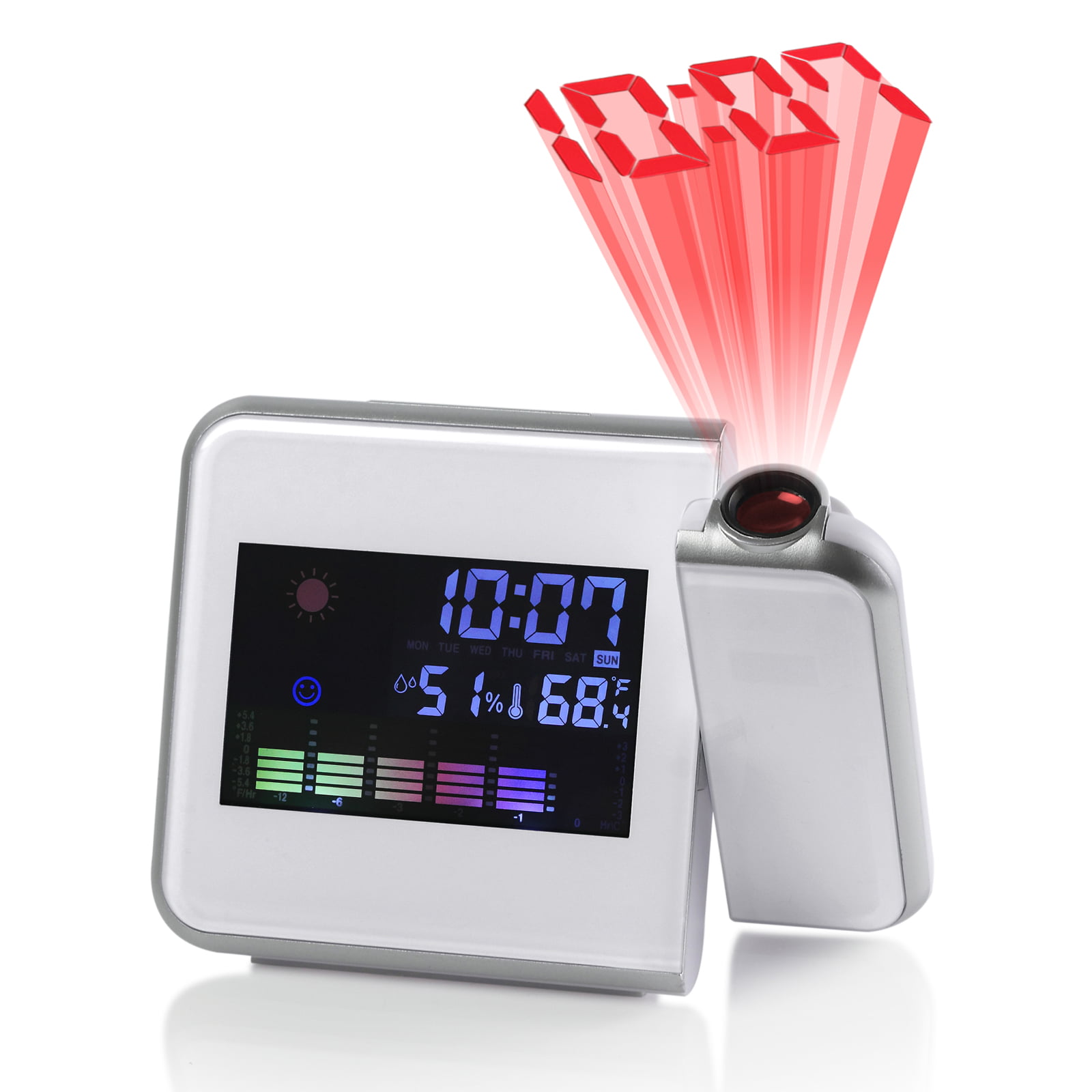 ESYNIC Digital LED backlit and LCD screen Snooze Time Projector Alarm Clock Weather Station Calendar Projection with power cable - Walmart.com
