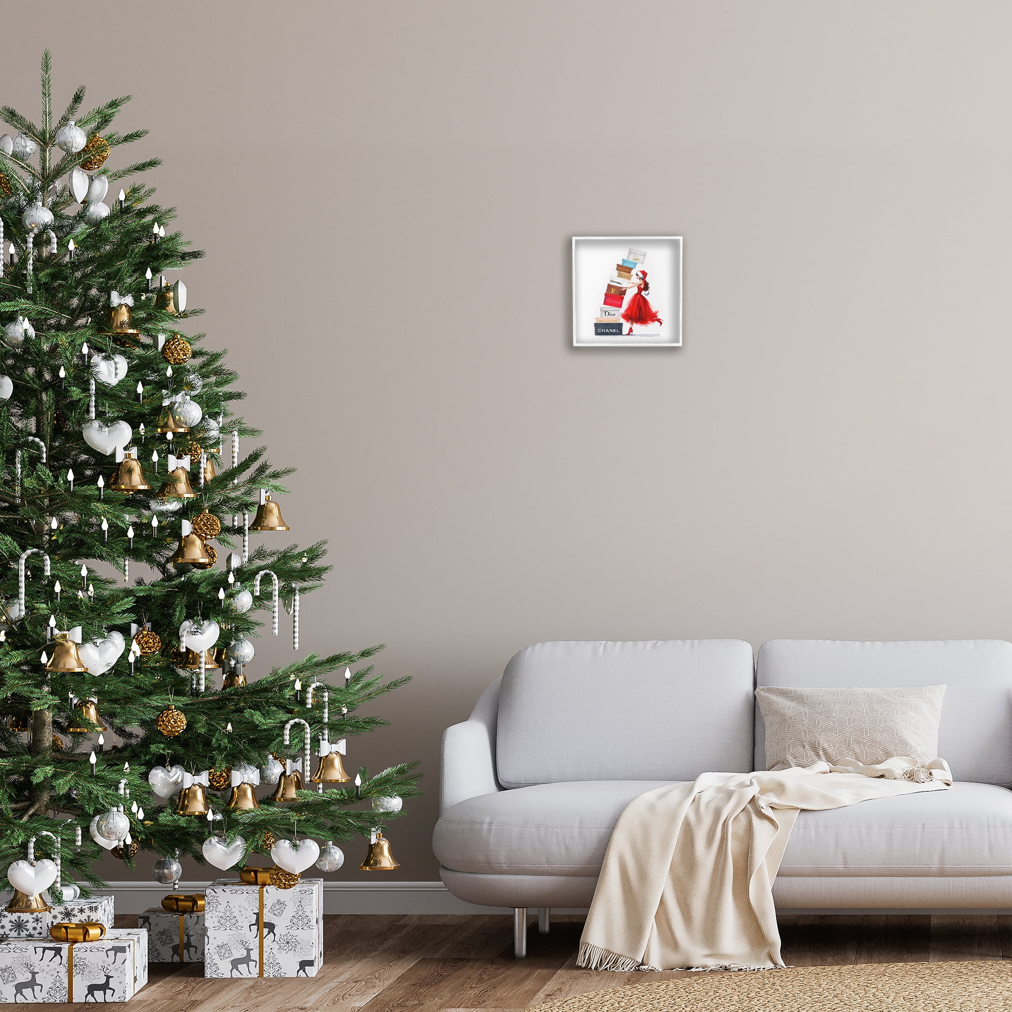 Stupell Industries Christmas Shopping Boxes Holiday Painting White Framed Art Prints Wall Art, 12 x 12