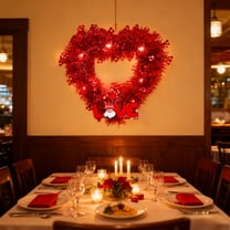 LED Heart Wreath - Red Artificial Rose Wreath with Lights for Valentine's Day, Wedding, Anniversary Party Home Decor (13 Inch)