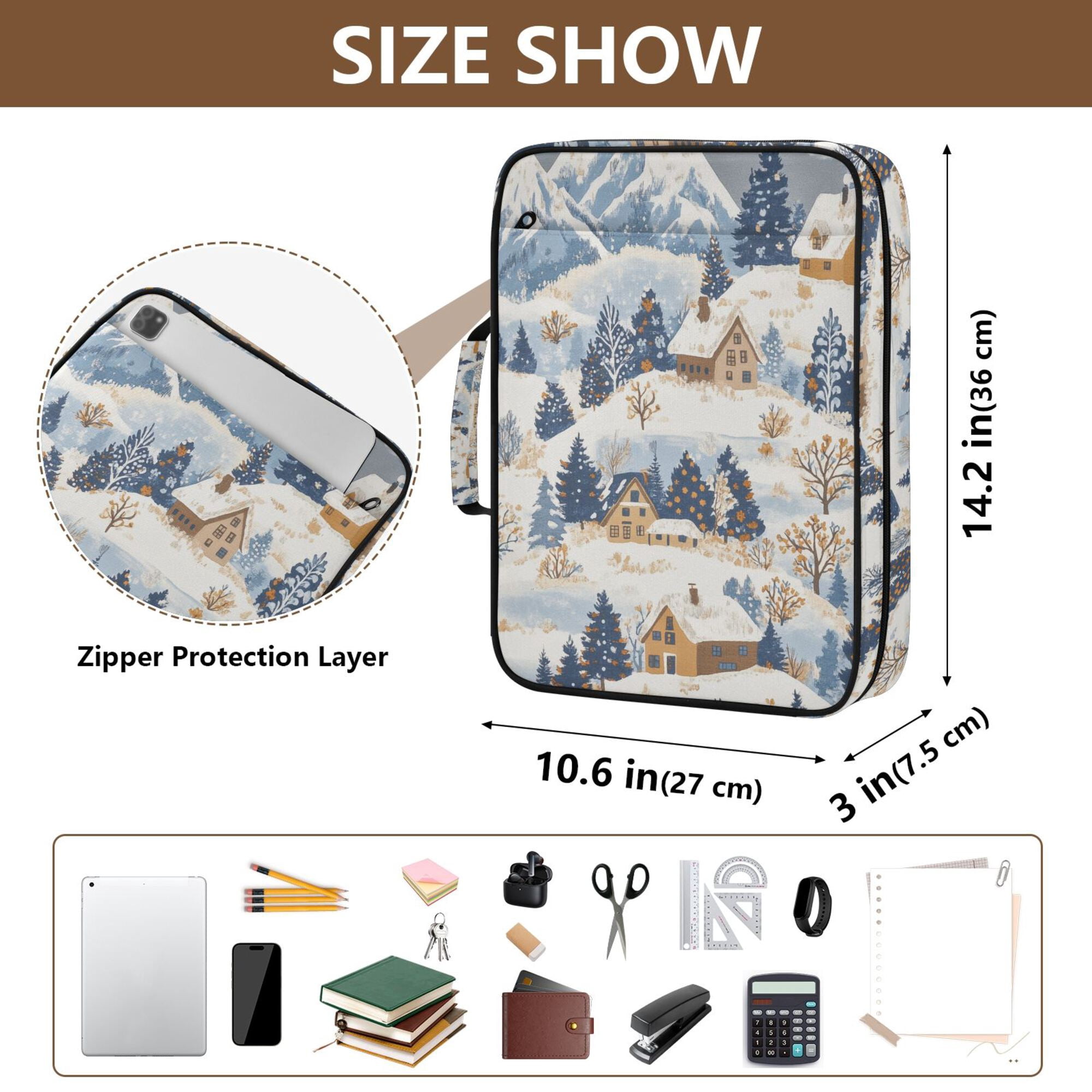 FORMRS Accordion File Folder A4 Size 7-Pocket Expanding Document Organizer Bag with 3 Ring Binder, Snowy Winter