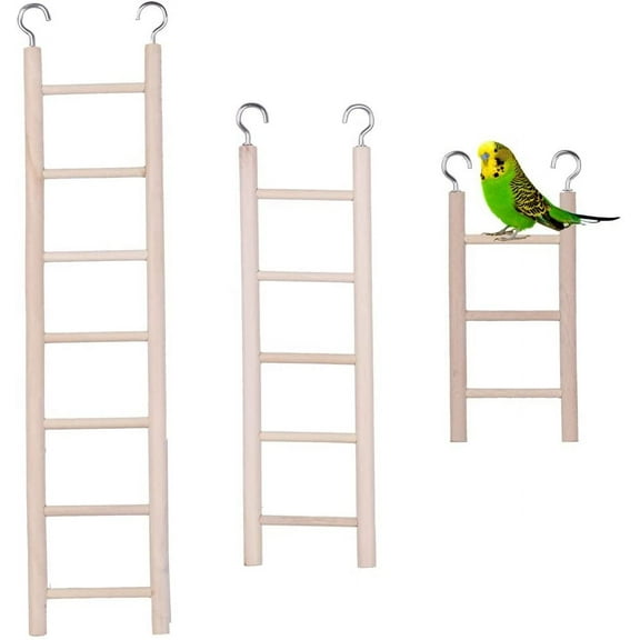 Walbest Wooden Bird Ladder for Cage, Bird Parrot Step Ladders Toys, Cage Hanging Pet Cage Ladders Climbing Ladder for Parakeets, Parrots, Cockatoo, Lovebirds, 6 Steps (11inch)