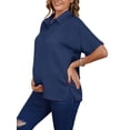 thumbnail image 4 of INSPIRE CHIC Women's Maternity Blouse Dolman Sleeve Loose Button Down Split Point Collar Short Sleeve Tops Pregnancy Shirts S Navy, 4 of 6