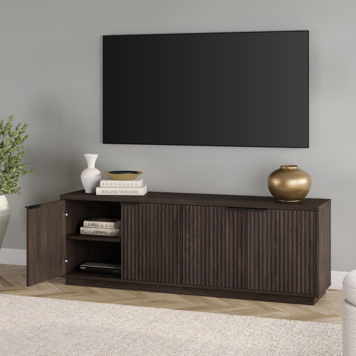 Mansfield Rectangular TV Stand for TV's up to 78" in Alder Brown
