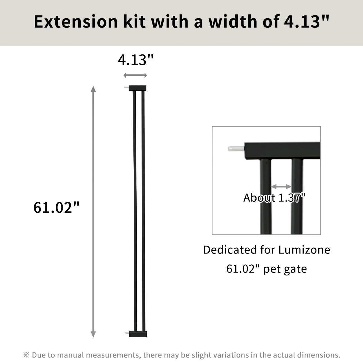 Lumizone Extra Tall Cat Gate Extension Kit 61.02" High Pressure Mounted Black 4.13" 2025 New Extra Wide 1.37" Gap No Drilling Tall Pet Gate for Dogs