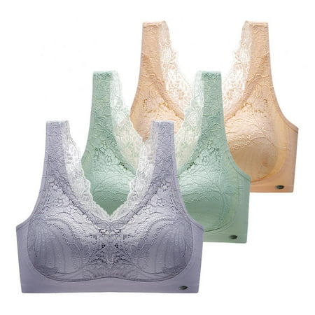 

Xmarks Lace Bralettes for Women with Support Push up - Traceless U-back No Steel Ring Breathable Comfortable Soft Bra Plus Size M-4XL(3-Packs)