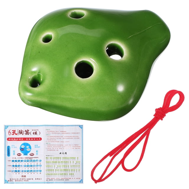 Ocarina pequeña de cerámica, instrumento musical de práctica, boca corta, con cordón, 6 agujeros