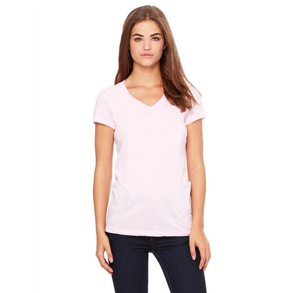 The Bella Canvas Ladies Jersey Short Sleeve V-Neck T-Shirt - PINK - M