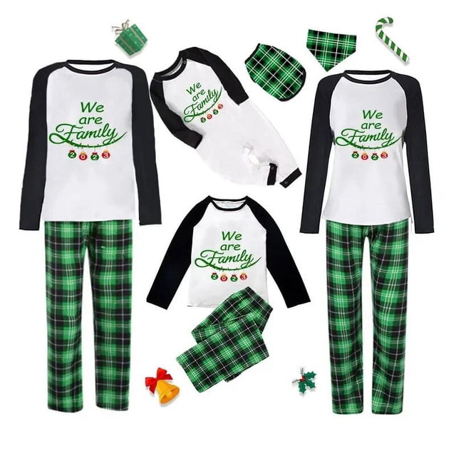 Pijama familiar a juego de Navidad, conjunto de pijama a cuadros verdes, colgante familiar, diseño exclusivo, 2023