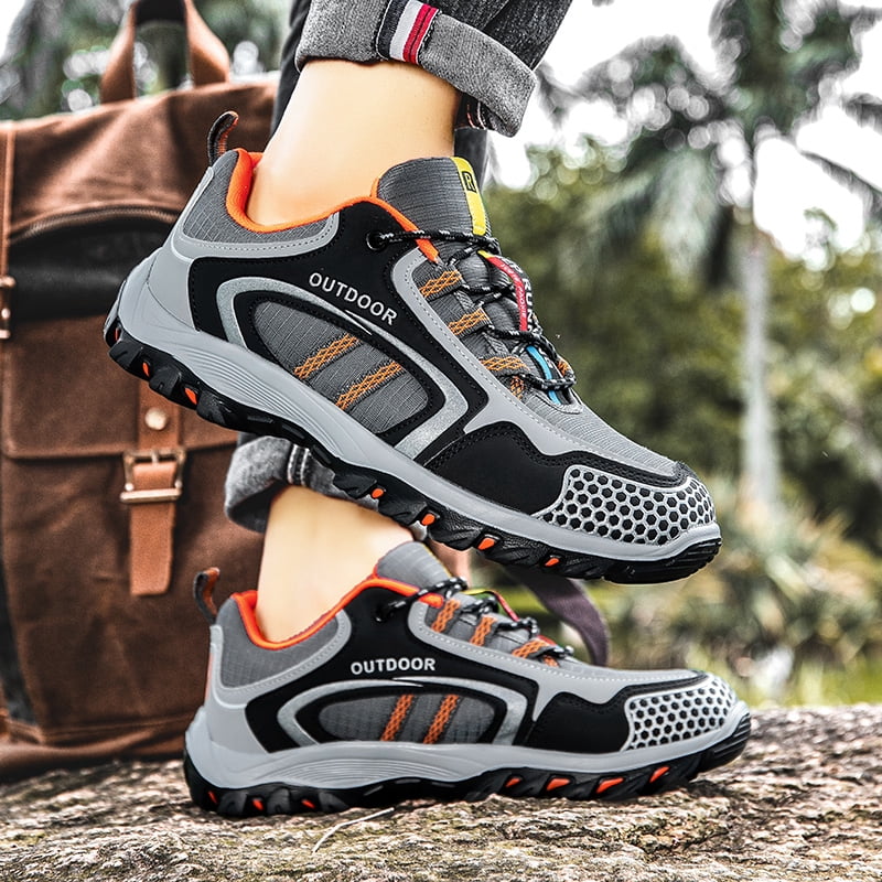 Summer Casual Outdoor Men Hiking Shoes Breathable Air Mesh Non Slip Wear Resistant Lightweight Mountain Sneakers Shock Absorbing Comfort Shoes for Hiking Adventure