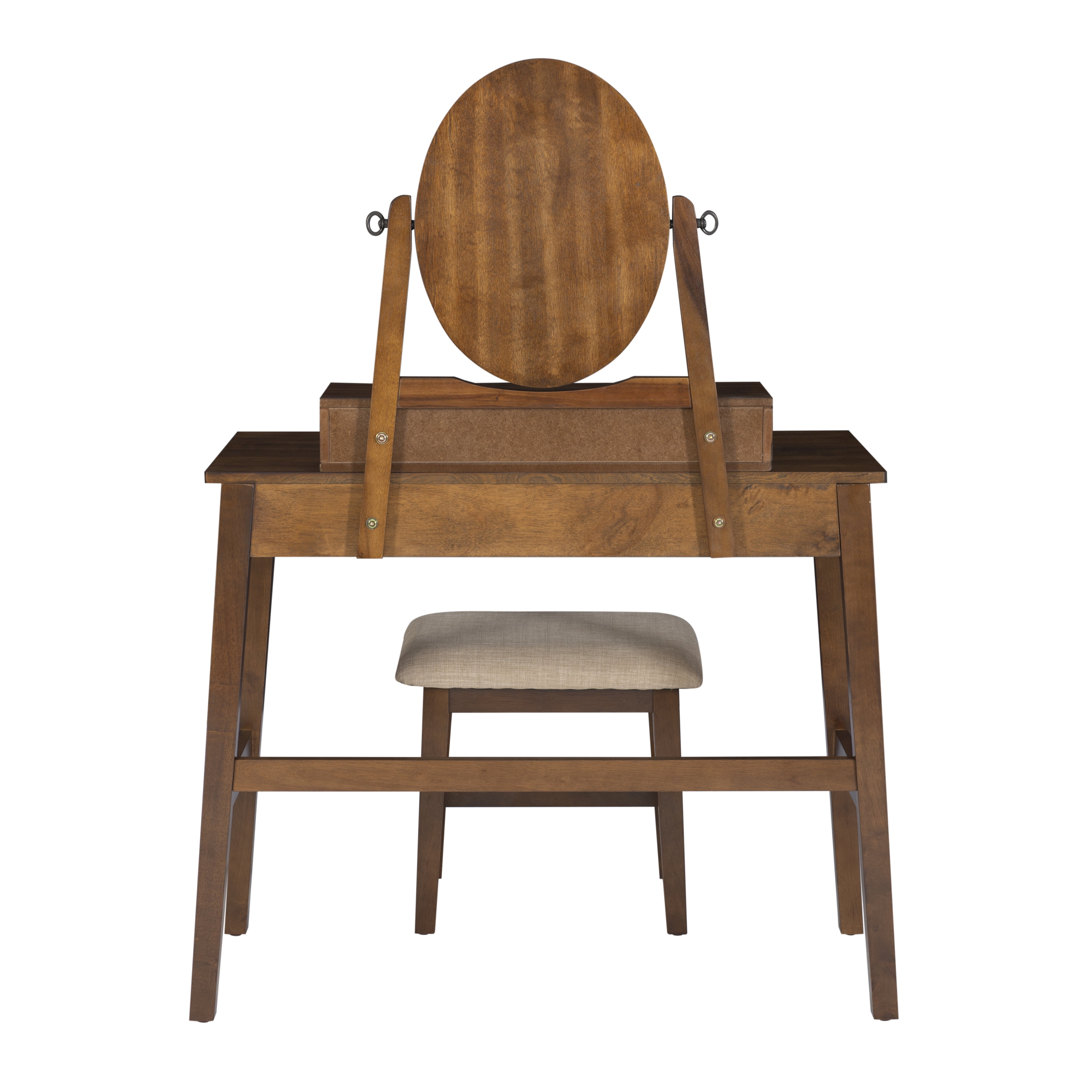 Linon Gwen 2-Piece Vanity Set, Includes Vanity and Bench, Walnut Finish with Natural Fabric