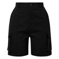 thumbnail image 4 of Delayuji Shorts for Women Cargo Shorts Knee Length 6 Pockets Elastic Waist Long Shorts for Summer Casual Black L Cool Silk Cotton Sequin Shorts for Women, 4 of 5