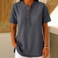 thumbnail image 2 of Denim Shirt Women Trendy Button Down V Neck Jean Tops 3/4 Sleeves Lightweight Soft Shirts Smart Casual Blouses Cowboy Western Tops Office Work Irregular Hem Tunic Tops, 2 of 6