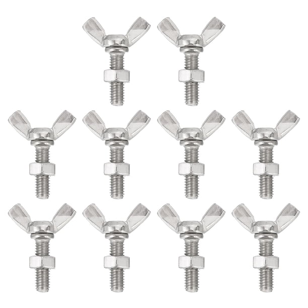 Paquete de 10 tornillos mariposa con ala M6-1x20mm con 10 tuercas, acero inoxidable 304