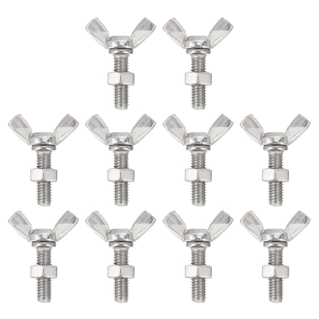 Paquete de 10 tornillos mariposa con ala M6-1x20mm con 10 tuercas, acero inoxidable 304