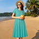 thumbnail image 4 of Easygdp Turquoise Glitter para Vestido Transpirable de Mujer, Vestido Suelto de Manga Corta con Pliegues y Bolsillos para el Verano, 4 of 6