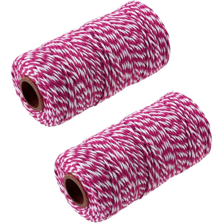 Cotton Twine String for Crafts, 656 Feet Rose Red and White Cotton