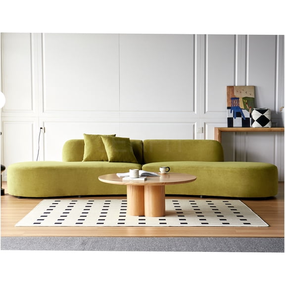 JERFIT 132" 6-Seater Curved Velvet Sofa with Crescent Design, High-Resilience Foam Cushions & Pillows, for Living Room, Apartment, Olive Green