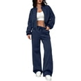thumbnail image 2 of Womens 2 Piece Tracksuit Fall Fashion Long Sleeve Zip Up Crop Sweatshirt Long Pants Outfits Jogger Sweatsuit Sets Dark Blue S, 2 of 5