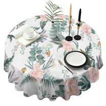 Pioneer Flower Floral Print Pattern Round Tablecloth 60"x60",Wrinkle Wipeable Table Cloth for Kitchen Dining Room Picnic Patio Party
