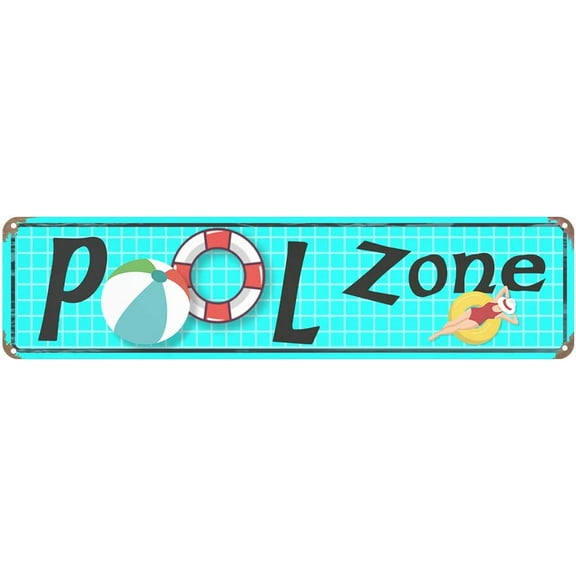 Pool Zone Tin Sign Vintage Rustic Decor Home Pool Tropical Beach Patio Wall Decoration Pool Metal Street Sign 4x16 Inch
