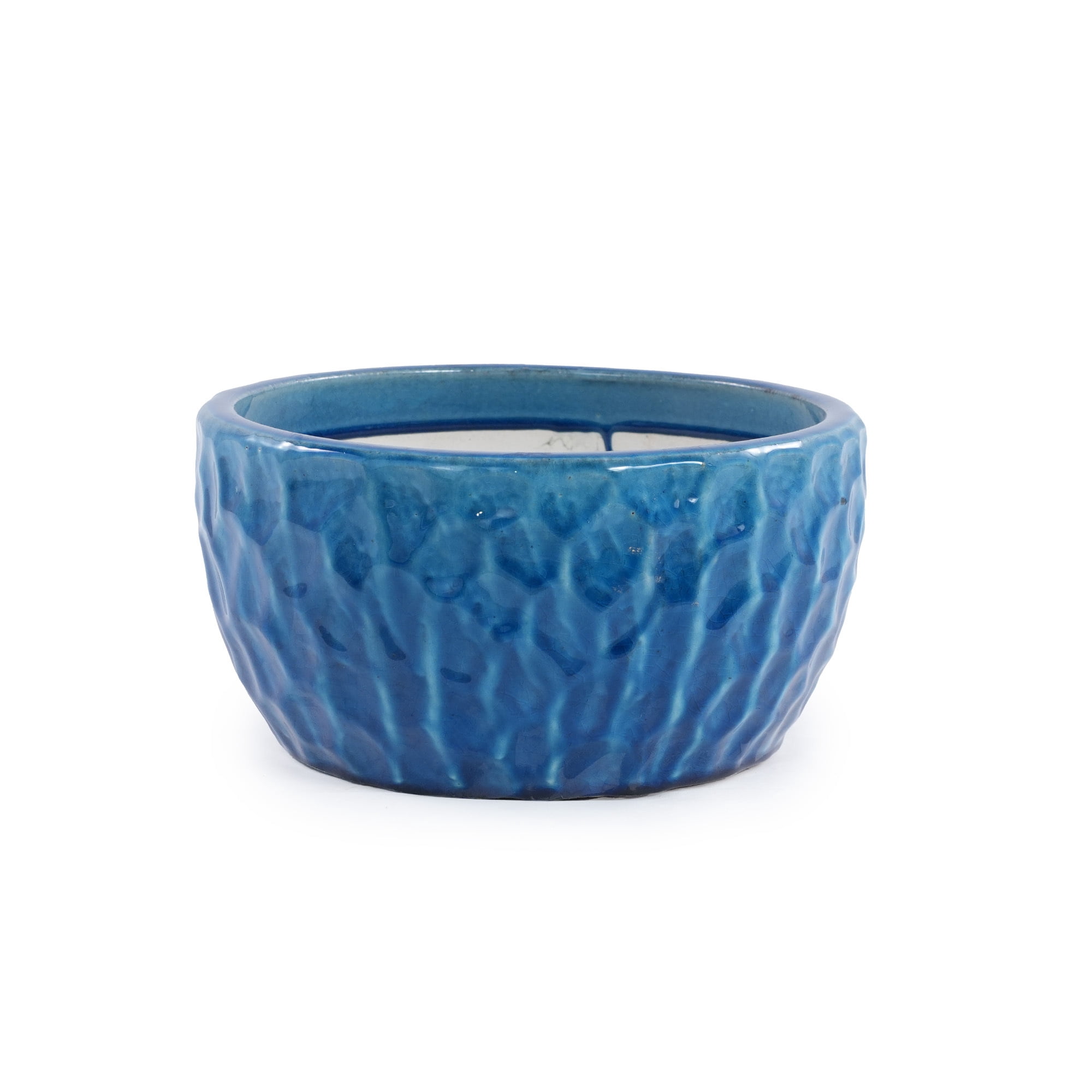Leumius Set of 3 Handmade Ceramic Planter, 15"/12"/10" Diameter, Cobalt Blue Hammered Texture, for Succulents & Violets, Indoor/Outdoor Use on Windowsill & Bookshelf Blue