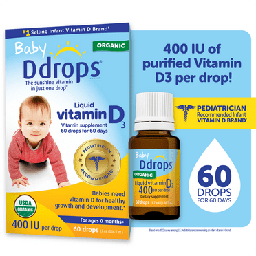 Baby Ddrops Liquid Organic Vitamin D3 Drops, 400 IU Per Drop, 0.06 fl oz