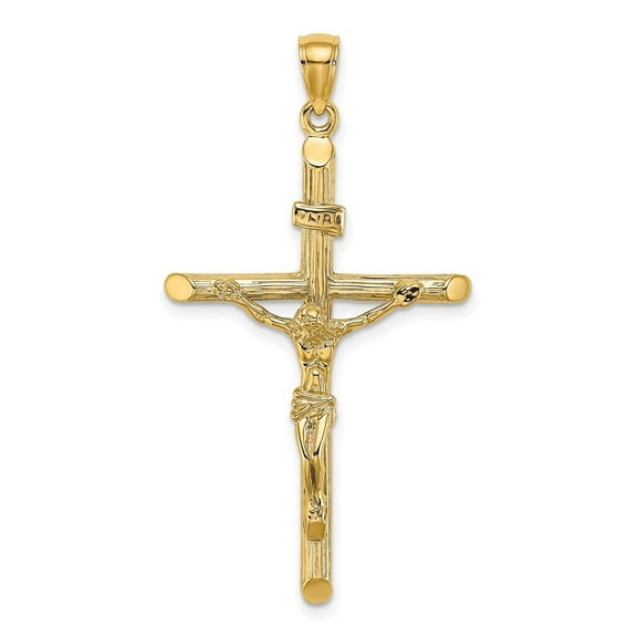 Auriga Fine Jewelry 14K Yellow Gold Textured Crucifix Cross Charm for Women (L - 47mm, W - 24mm)