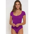 thumbnail image 2 of Women's Basic T Shirt Bodysuit Round Neck Thong Back Cotton Knit Short Sleeve Pure Color For Club Beach Party Cocktail Party Evening, 2 of 8