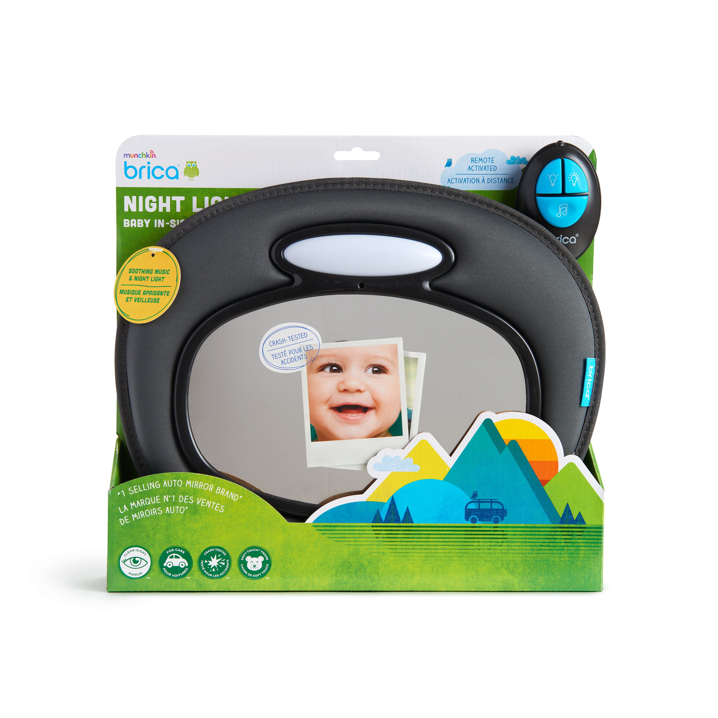 Munchkin Brica Night Light Baby In-Sight espejo para bebé, ajustable,  giratorio, para auto, de gran angular, con LED sin reflejos, luz nocturna,  a