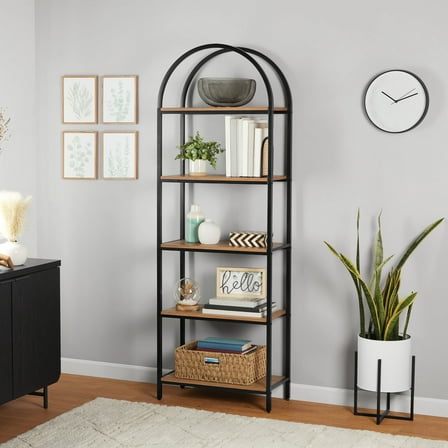 Mainstays 5-Shelf Metal and Wood Arch Open Bookcase